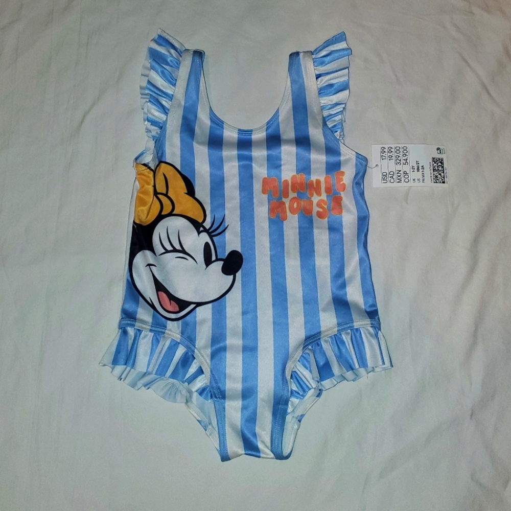 Disney H&M Blue and White Striped Minnie Mouse Swimsuit